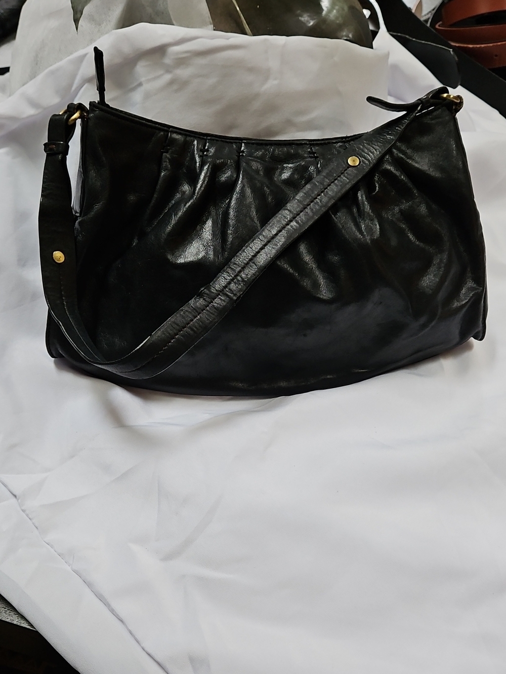 Sigrid Olsen Y2K Black Leather Ruched Hobo Bag Minimalist